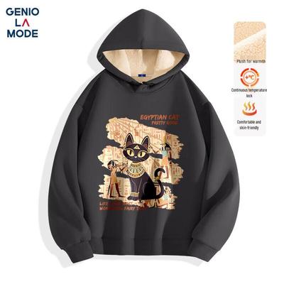 GENIOLAMODE Men's Trendy Letter Print Heavyweight Plush Lined Hoodie