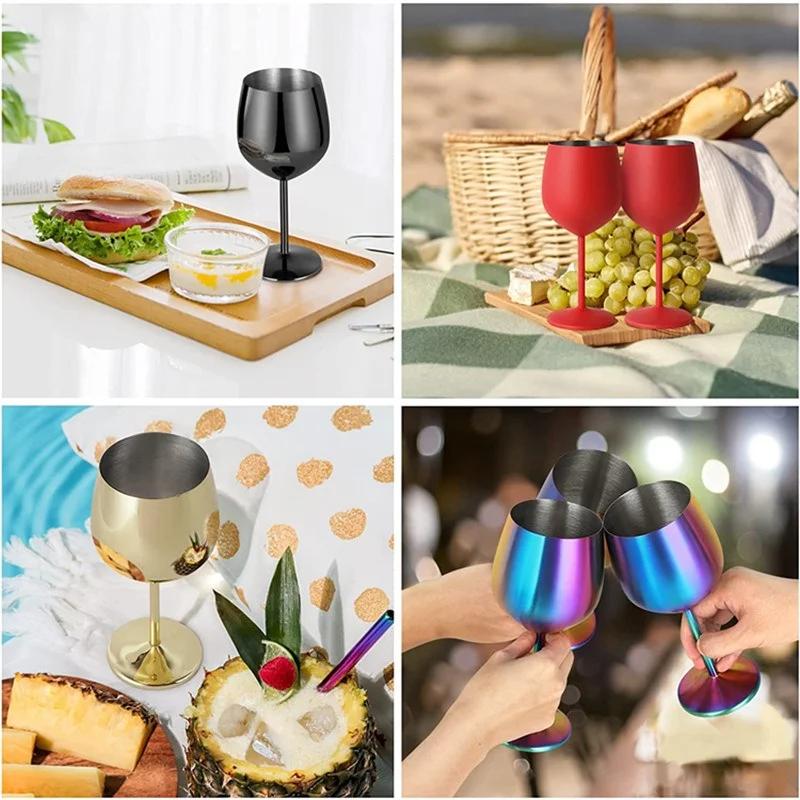 500ML Stainless Steel Goblet Red Wine Cocktail Glass Unbreakable Metal Tall Champagne Glass Bar KTV European Style Goblet Glass