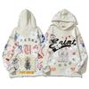 2024 Unisex Vintage Ripped Hoodie with Graffiti Print – Loose Fit, Autumn/Winter Trendy