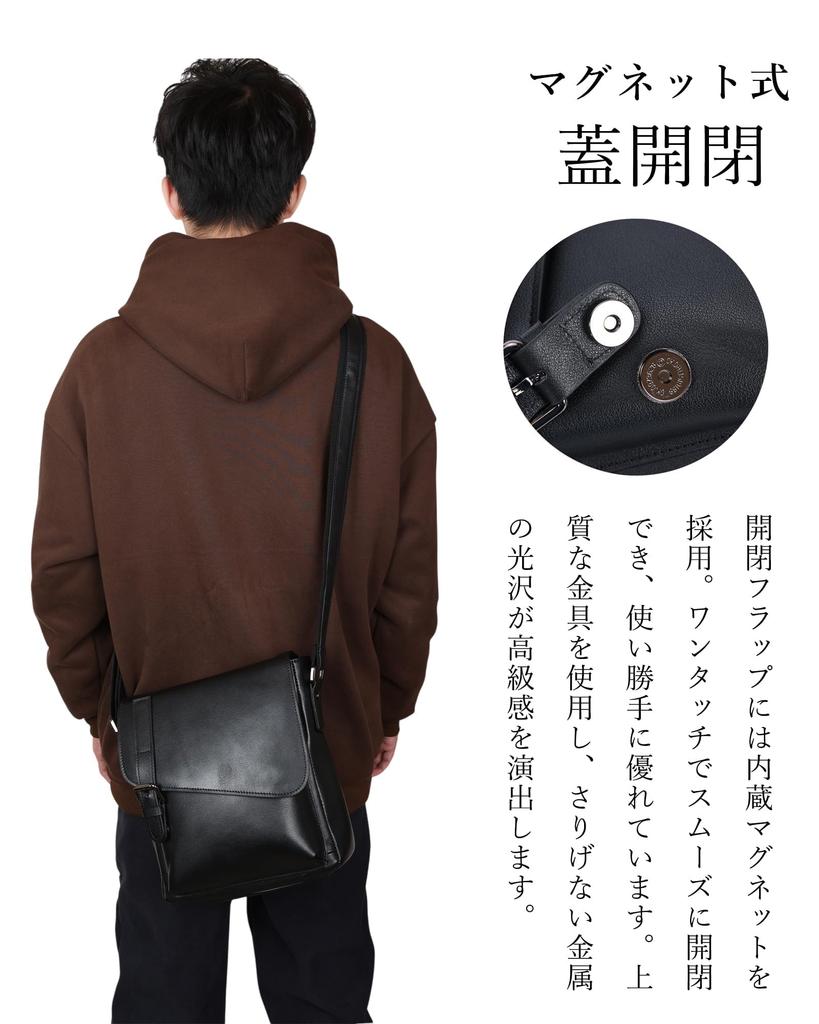 Masa Kawa Genuine Leather Shoulder Bag for Men, Crossbody Messenger Bag, Vertical Style, Lightweight, Waterproof, Perfect for Commuting, School, or