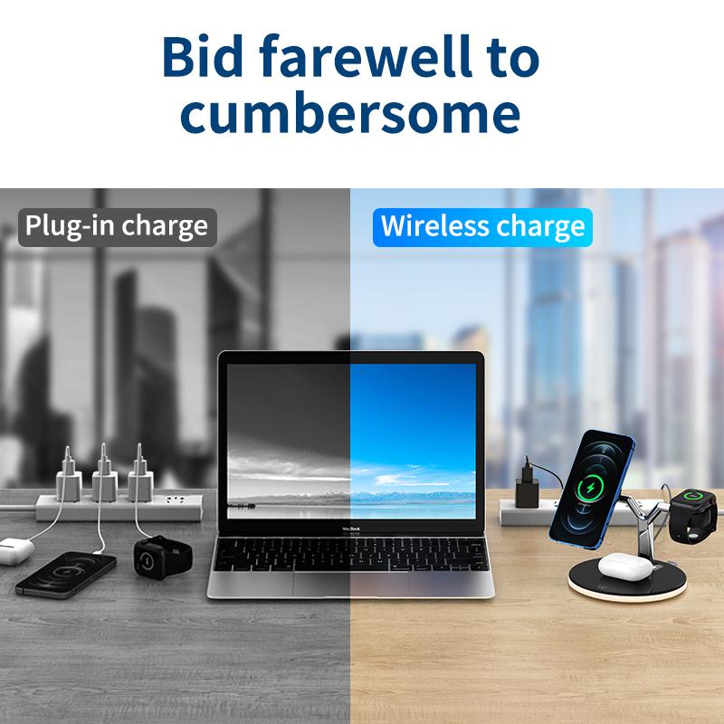 3in1 Magnetic Qi Fast Wireless Charger For Iphone 14 13 12 Mini Pro Max Fast Charging Station For Apple Watch 8u 7 6 5 4 3 2