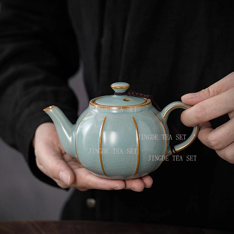 210ml Chinese Ceramic Tianqing Ru Kiln Tea Pot Household Ball Hole Filter Pot Single Tea Maker