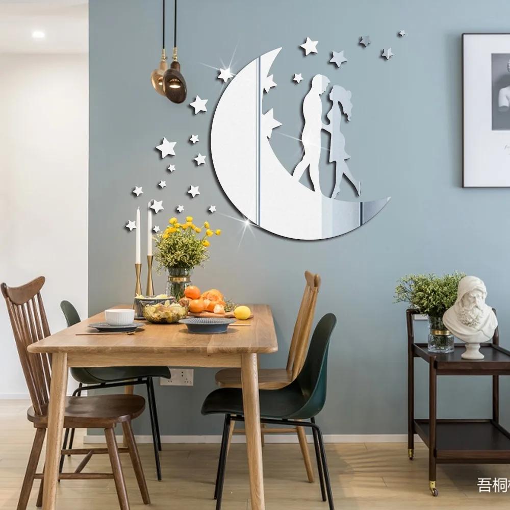 Girls Moon 3D Mirror Stickers Akrylová samolepicí tapeta Diy Moderní akrylová samolepka na zrcadlo Rám Obývací pokoj Domácí dekorace