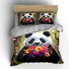 Cute Panda Holding Flowers Cartoon Duvet Cover Set With 3D Printing Design Soft Polyester Bedding Set All-Season Comfort