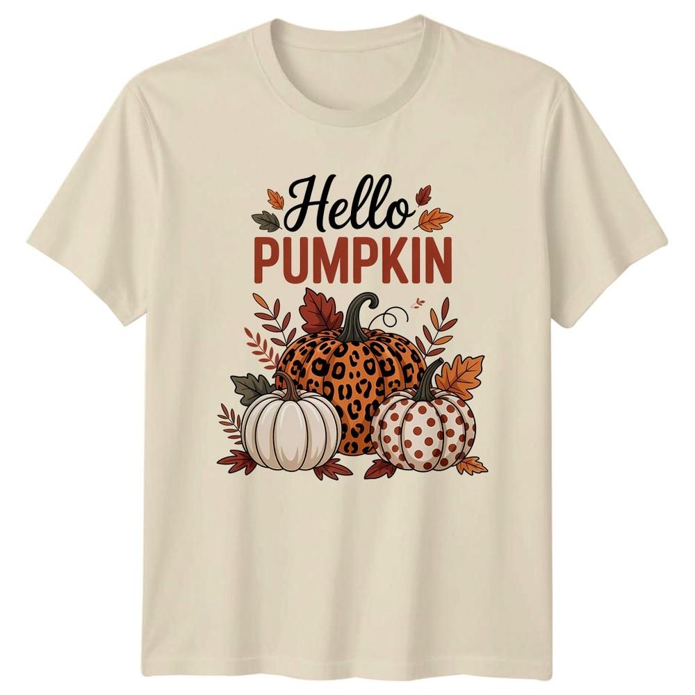 Hello Pumpkin Unisexs TShirt Leopard Print Pumpkin Fall Gift For Her