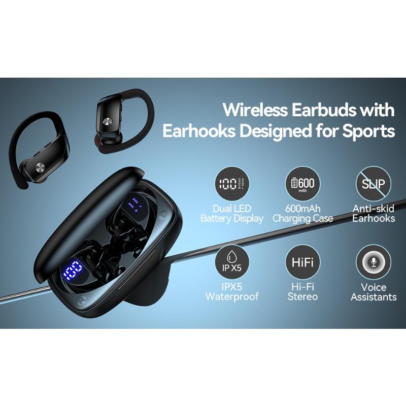 1PACK Wireless earbud-style Bluetooth headphones with LED display, featuring stereo sound effect Suitable for running exercises or fitness activities.