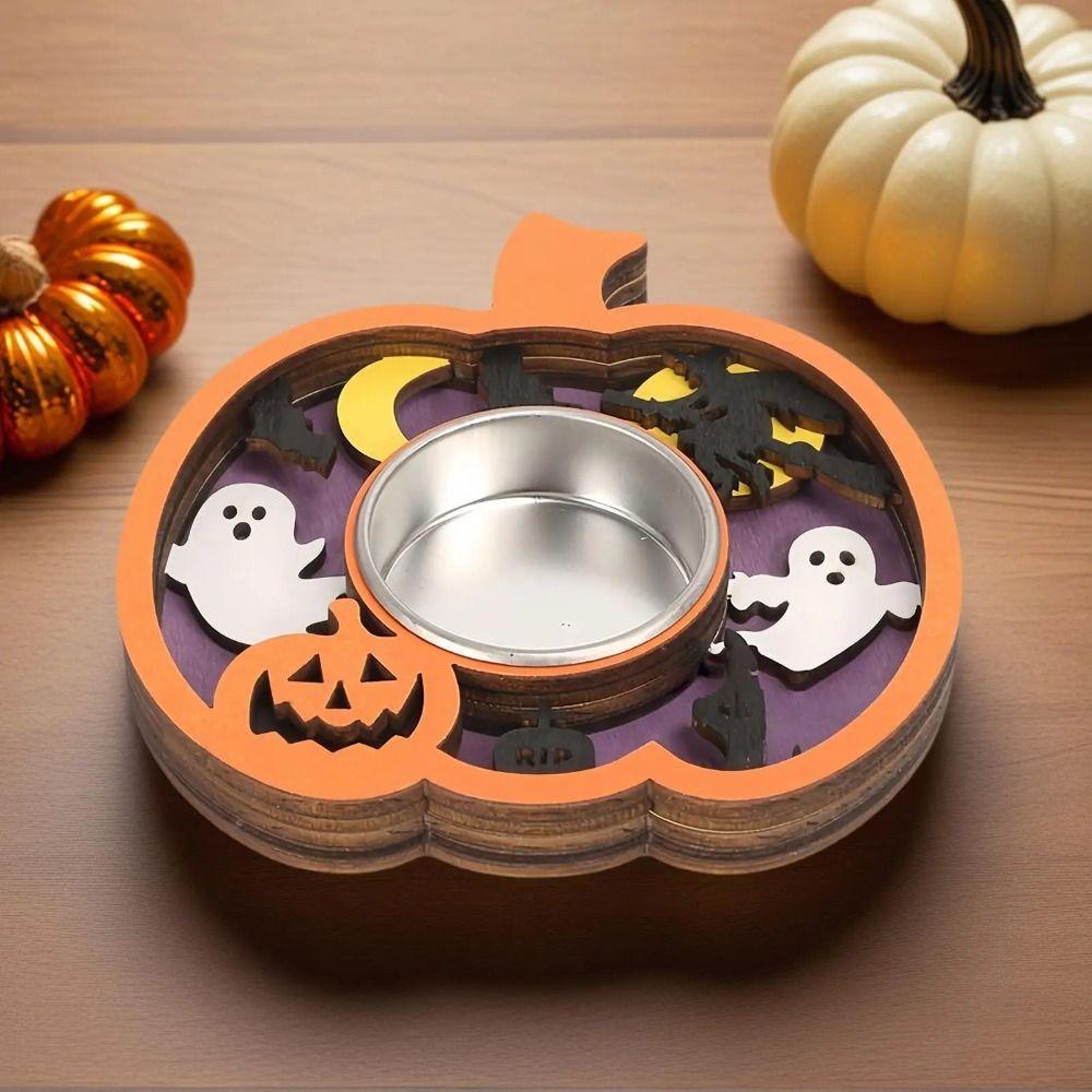 Multi-layered Pumpkin Ghost Candlestick 3D Wooden Candle Stands  Halloween Home Decor