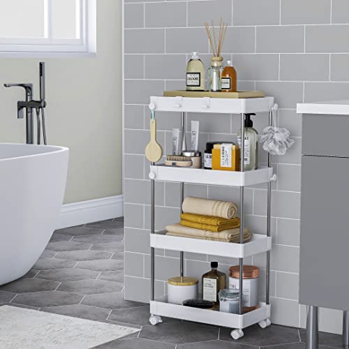 Perl-Metall-Aufbewahrungswagen/Rollwagen, 4 Etagen, Weiß, Replus N-7949