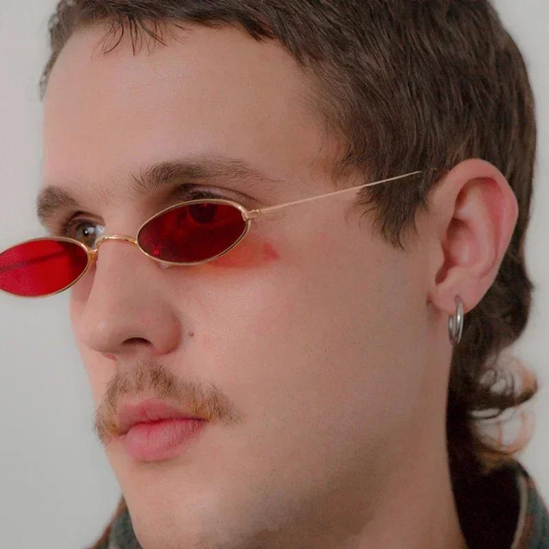 Lunettes de soleil rétro ovales pour hommes et femmes, monture métallique rétro, jaune, rouge, Vintage, petites lunettes de soleil rondes pour femmes