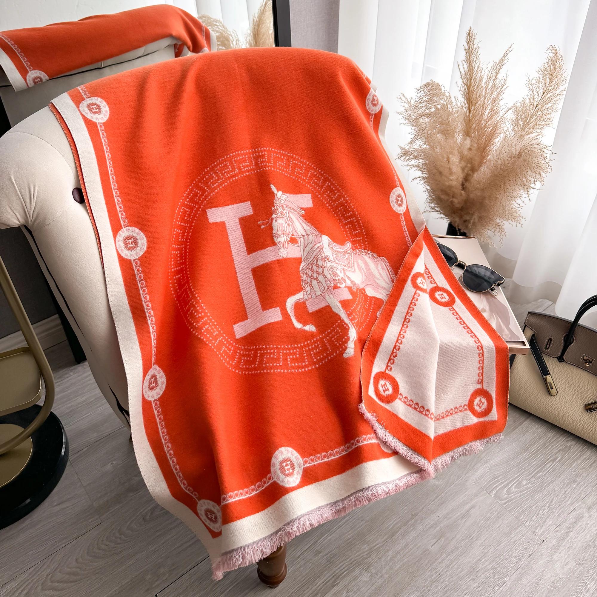 

Роскошный зимний кашемировый шарф женский дизайн 2025 теплый палантин-одеяло пончо шарфы женская шаль для коляски толстый фуляр буфанда оранжевый