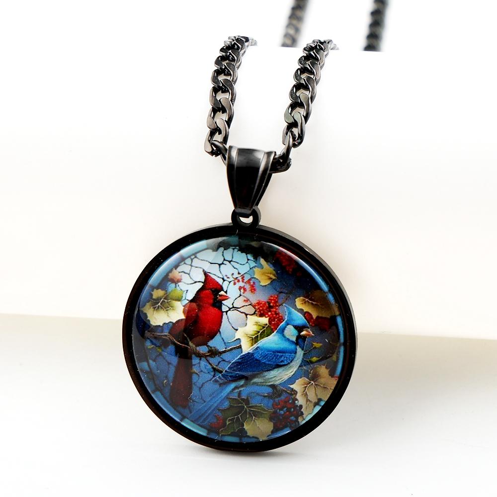 Hummingbird Glass Dome Cabochon Pendants Necklaces Women Men Stainless Steel Bird Rainforest Memory Chain Jewelry Accessories