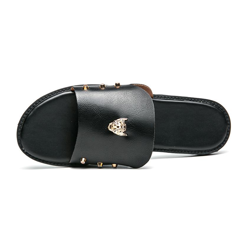 Summer Men's Flat Slippers Slide Sandals Outdoor Beach Open Toe Casual Soft Walking black Leather slippers