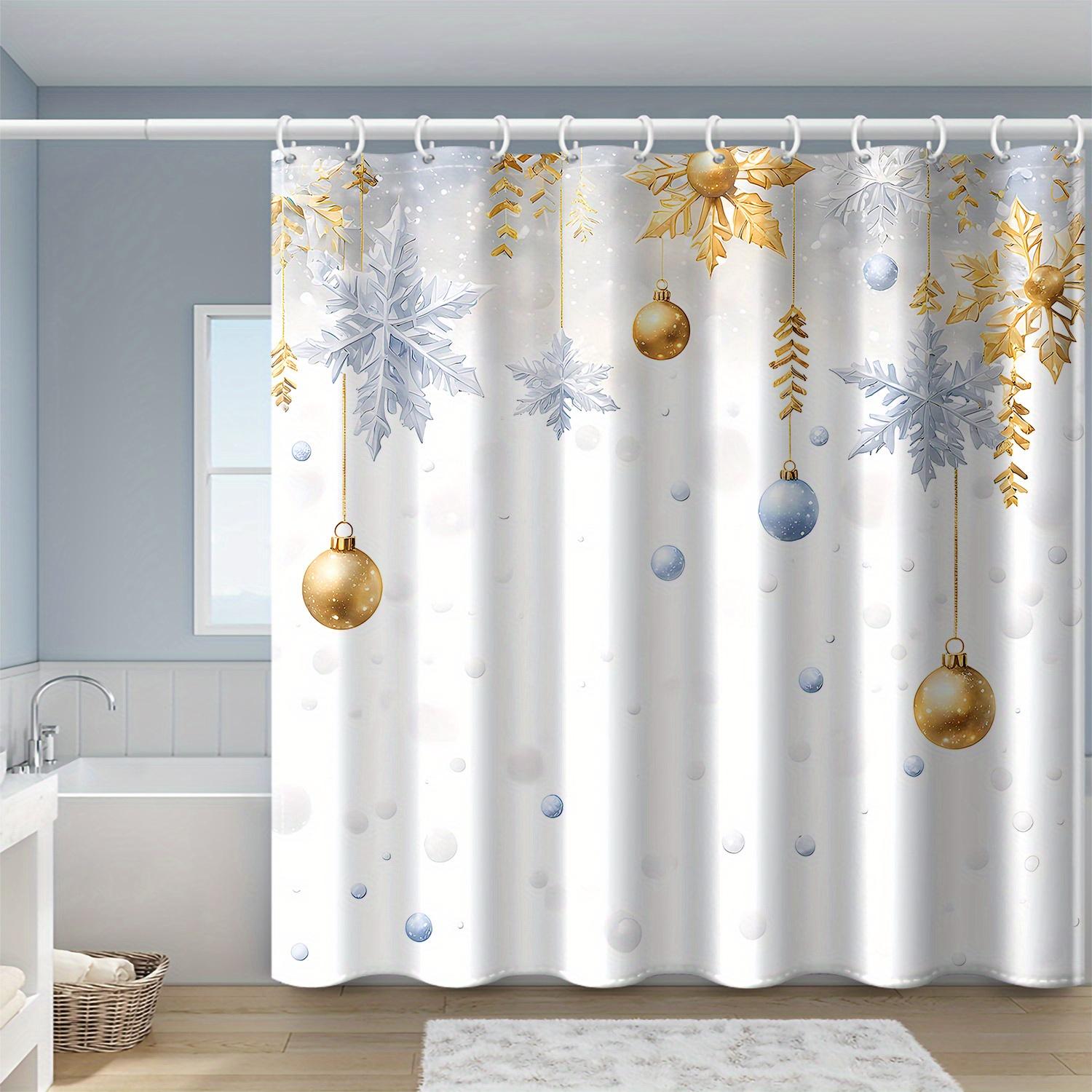 

Blue Golden Snowball Curtain - Christmas Theme, Polyester, 12 Hooks, 71In, All-Season W60H190(CM)-1 Pcs