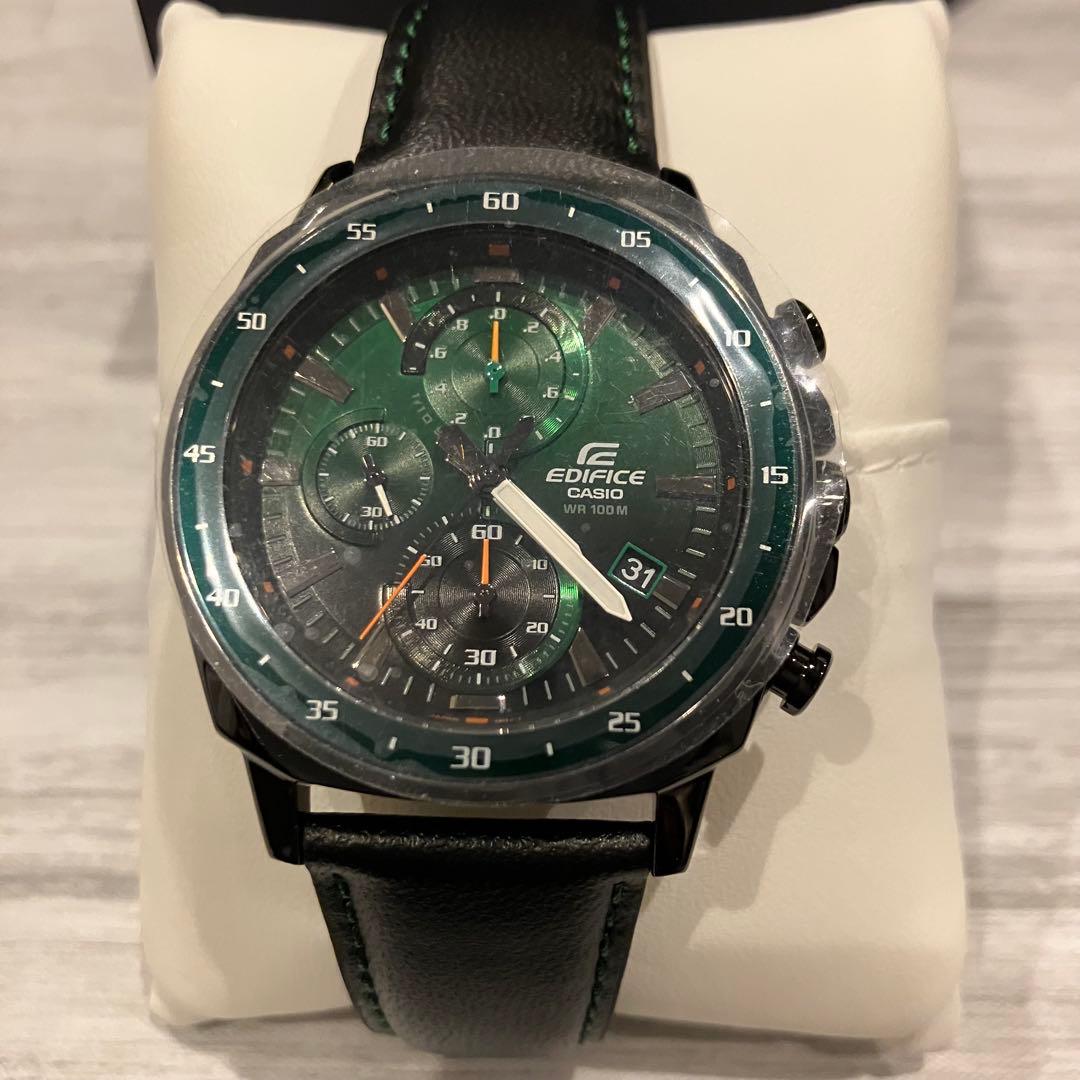 Battery replaced unused. Casio EDIFICE Green Black Chronograph.
