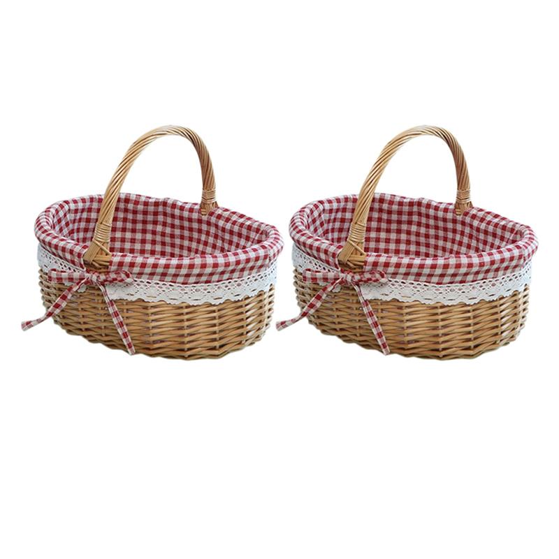 ABWR-3X Wicker Basket Gift Baskets Empty Oval Willow Woven Picnic Basket With Handle Wedding Basket Small