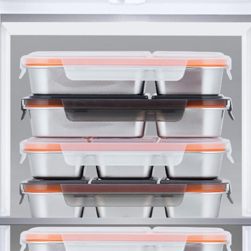 2 Pack Divided Meal Preps Container With Secures Lid Odor Resistant Dishwasher Safe Steel Snacks Box Lunch Organizers