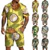 Men's Casual Printed Lightweight Breathable Shirt and Drawstring Shorts Set