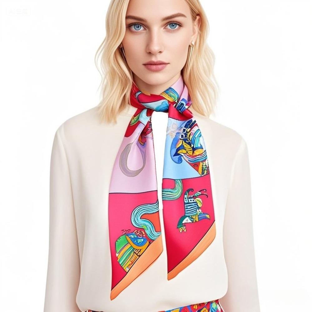 90X5Cm Mare Horse Printed Scarf Women'S Autumn And Winter Polyester Streamer Kissing Ribbon Headband Small Scarf