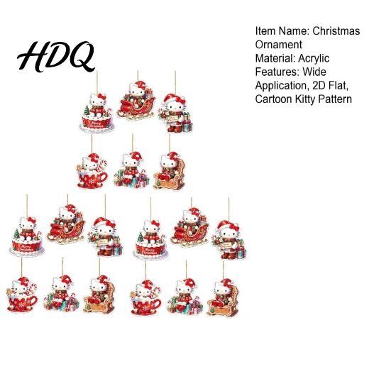 Christmas Gift for Friends Kitty Ornaments 2D Flat Acrylic Hanging Decorations Cute Winter Holiday Ornaments Cartoon Pendants Tree Home Decor