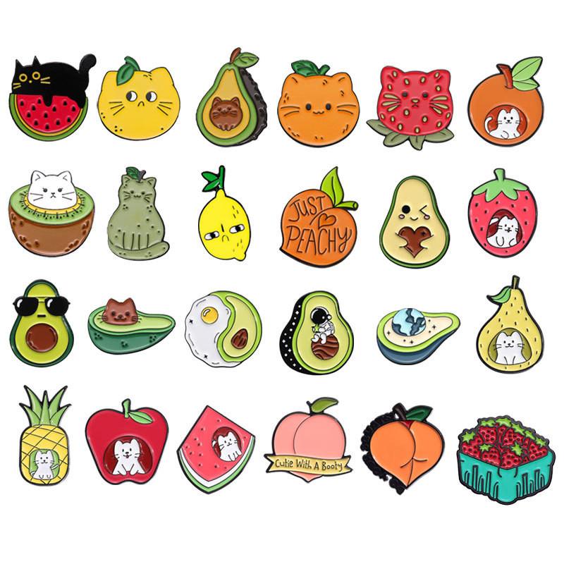 Creative Fruit Cute Series Metal Brooch Set Featuring Adorable Avocado And Peach Designs For Stylish Accessories And Fashionable