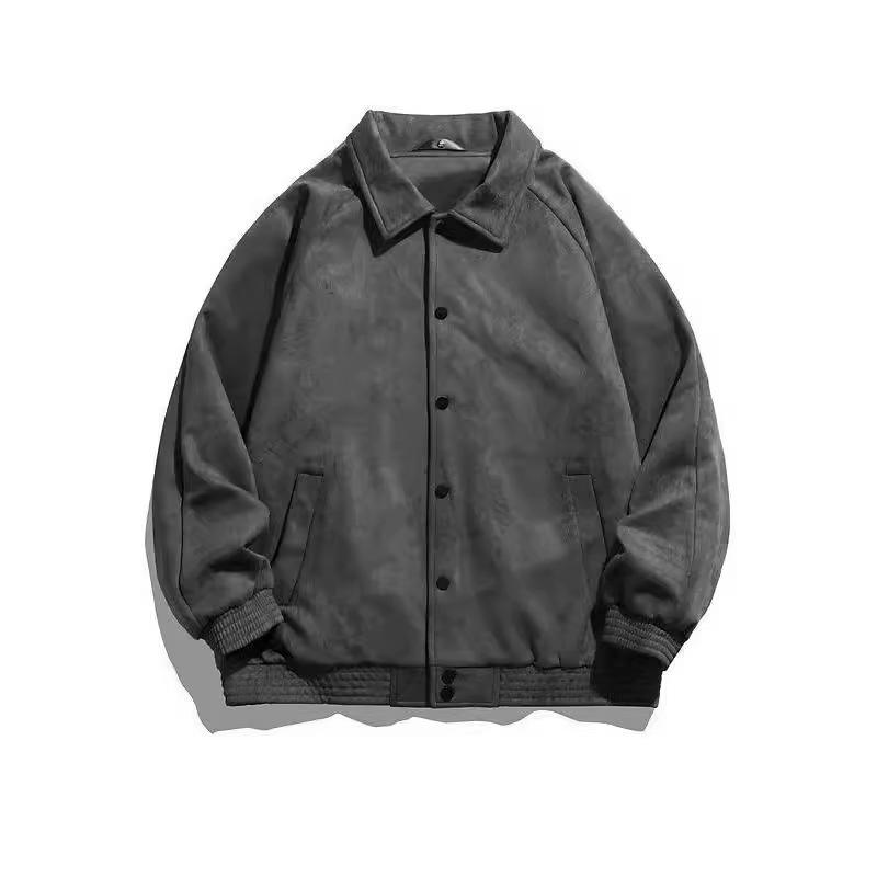 Men's Trendy Hong Kong Style Suede Plush Embroidered Baseball Jacket for Autumn/Winter.