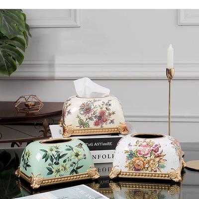 Moderne Keramik-Taschentuchbox mit Blumenmuster, Servietten- und Toilettenpapieraufbewahrung, für den Schreibtisch, ausziehbarer Handtuchhalter