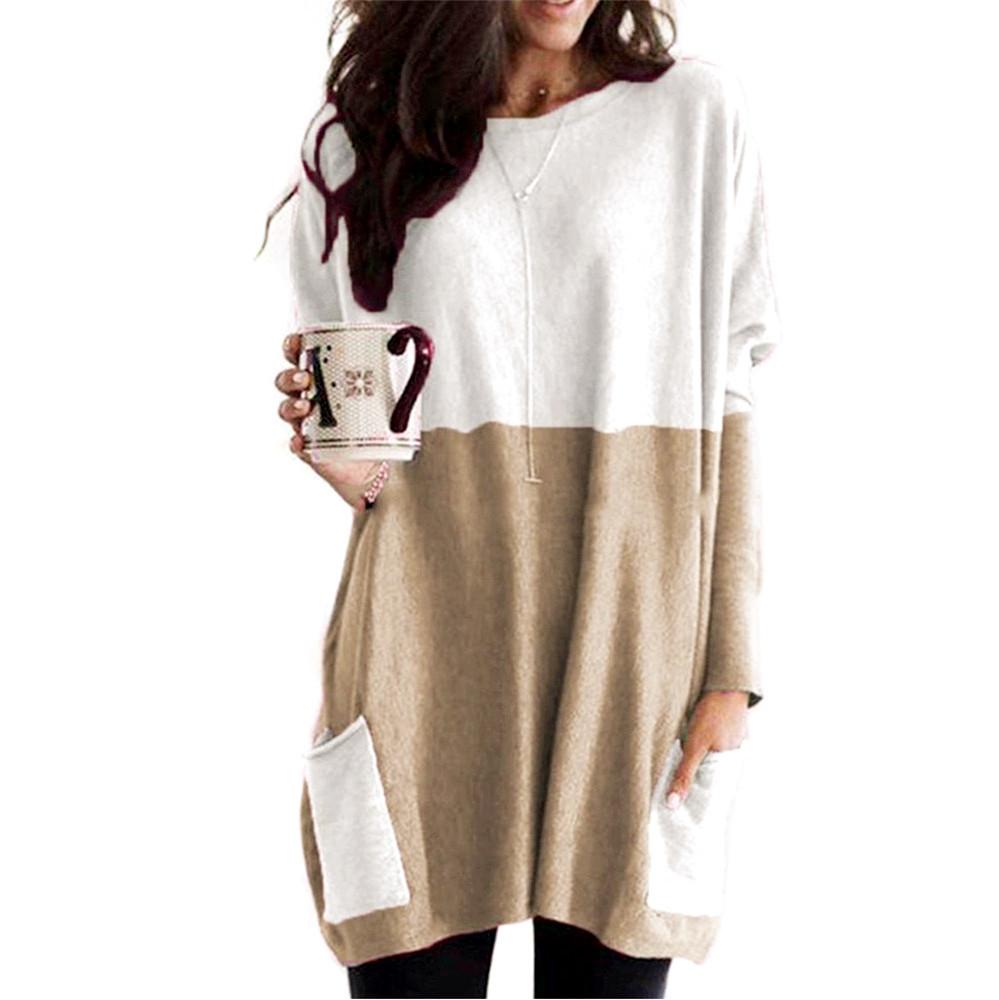 

HNXC Женская мода Повседневная Осень Зима Цветные Блоки Принт Длинные Рукава О-Образный Вырез Блузки и Рубашки XXL абрикосовый