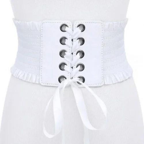 Fashion Gothic Elastic Belts for Woman Sexy Black Pu Leather Wide Corset Belt Female Cinturones Para Mujer Heart Cummerbunds