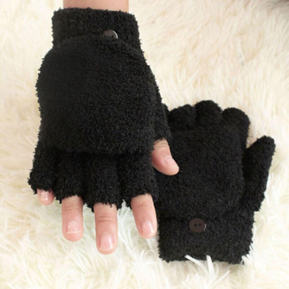 

Fashion Womens Outdoor Fleece Mittens Half Capped 2 in 1 Fingerless Gloves чорний