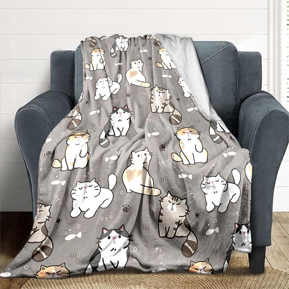1pc Cats Pattern Lightweight Flannel Blanket, Comfortable and Warm Blanket, for Office and Camping Sofa Bed016