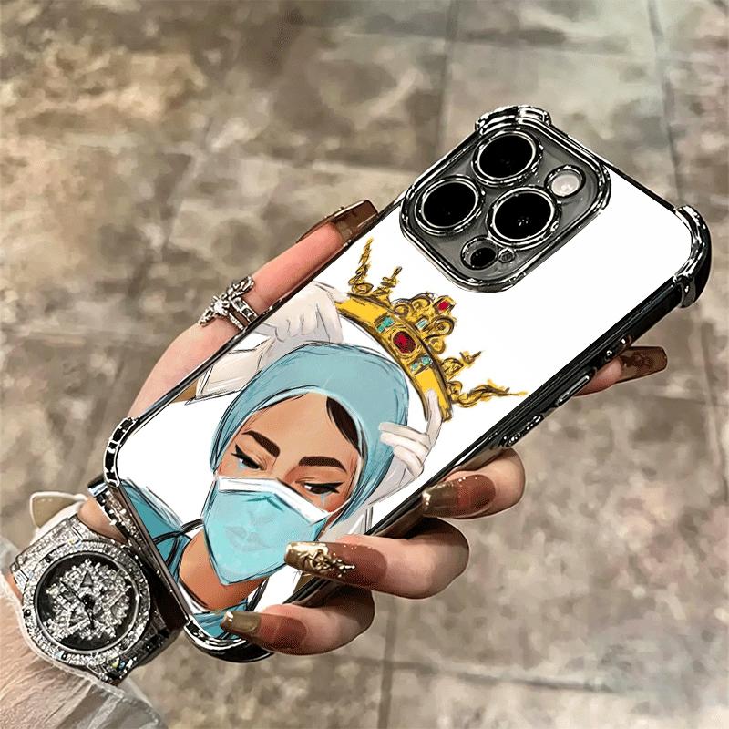 Doctor Nurse Cartoon Plating Phone Case For Iphone 16 17 Pro Max Air 16E 14 15 Plus 12 13 Mini Anti-Fall Airabag Cover