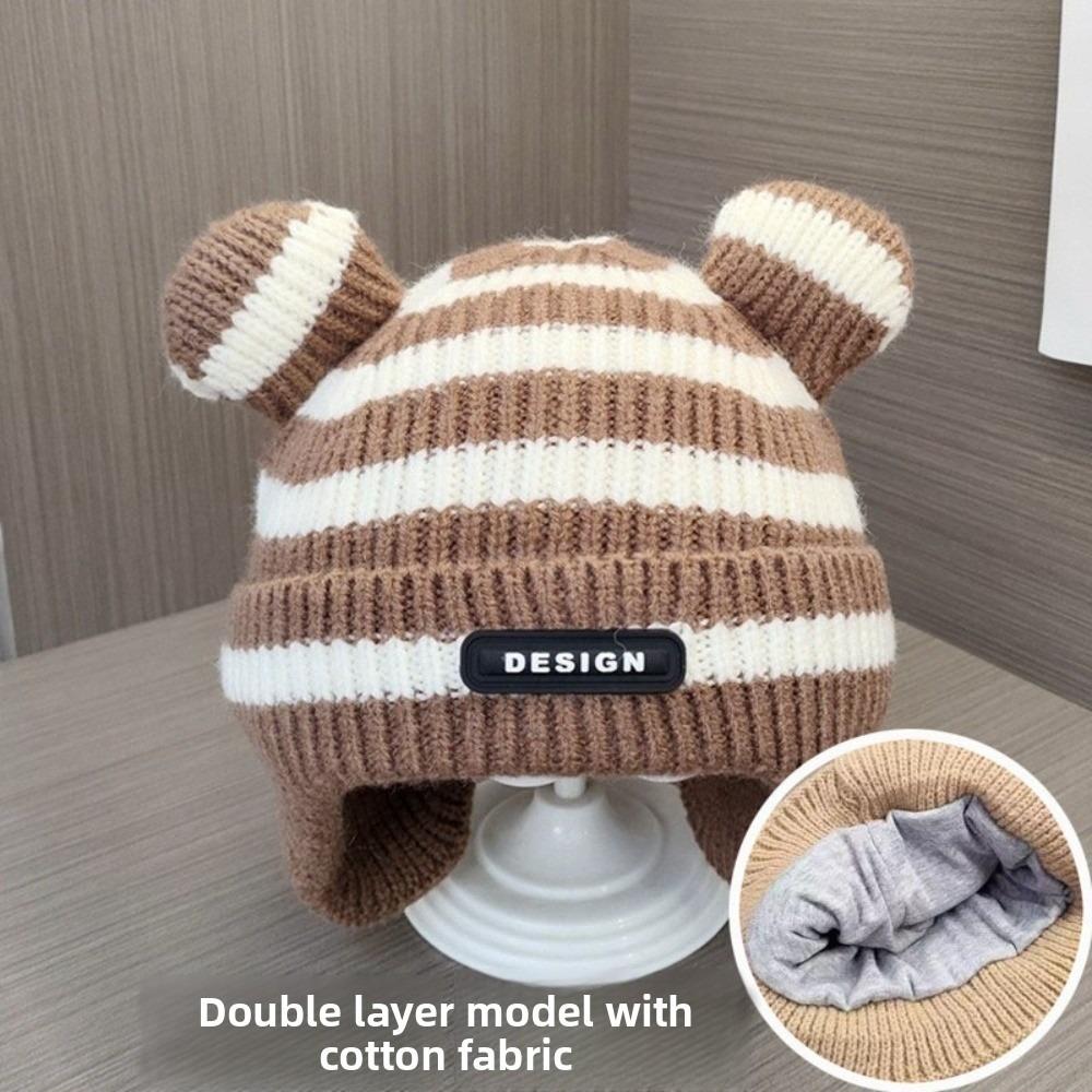 New Stripe Pullover Cap Knitted Warm Beanie Hat Coldproof Windproof Knitted Cap кофейный