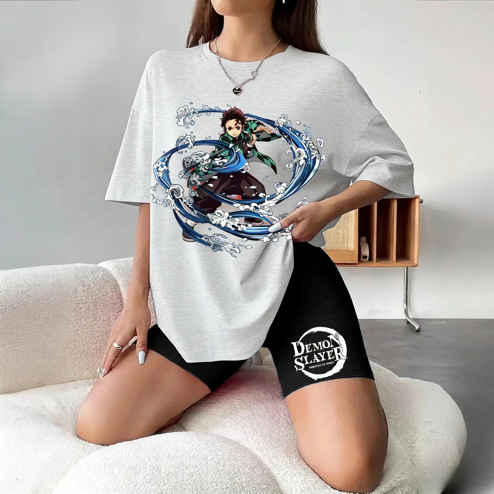 

Demon Slayer Multi-color Trendy Women s Parent T-shirt High-quality Summer Casual Comfortable Breathable Short-sleeved Print Cotton T-Shirts 3XL сірий