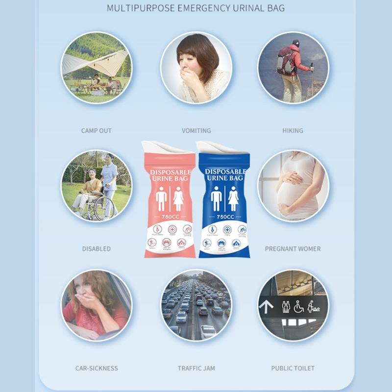 4Pcs Outdoor Emergency Urine Bags Unisex Disposable Urinal Bags 750ML Camping Pee Bags for Road Trip Camping Hiking