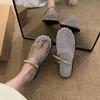 Mesh Soft Bottom Summer Rhinestone Roman Sandals Vacation Beach Wear French Bag Head Half Slippers Women'S Shoes