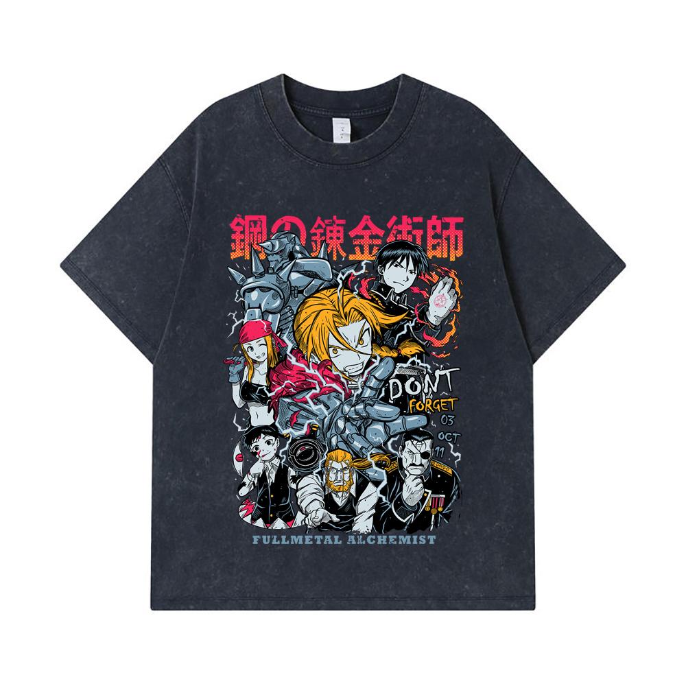 275 GSM gewaschene T-Shirts 100% Baumwolle Fullmetal Alchemist V1 Druck Unisex Schweres Baumwoll-T-Shirt