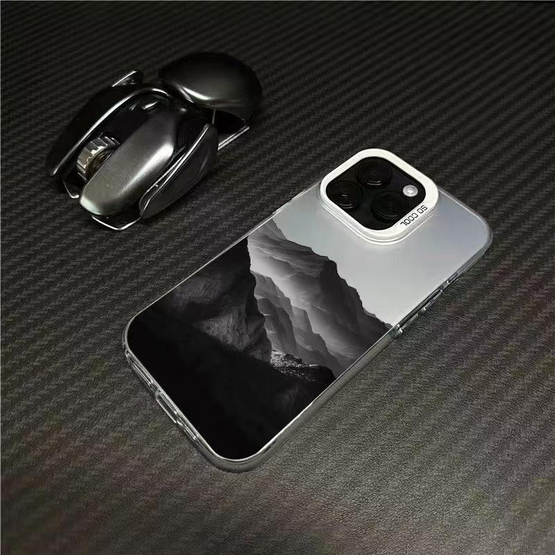 Tmavě horský stříbrný kryt na telefon pro Apple 17/16/15pro, 14pro, 14promax, 13/12.