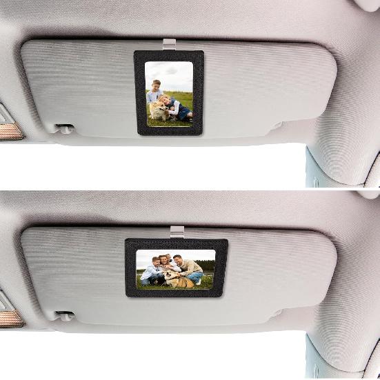 2 Pack Car Picture Frame Visor Clip Leather Sun Visor Photo Clip Holder Personalized Car Picture Holder Display Visor Photo Frame Vertical Horizontal