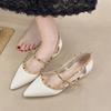 Fashion Studded One Strap Non-slip Block Heel Sandals Women's Autumn New Pointed Toe Shallow Mouth Mid-heel Shoes