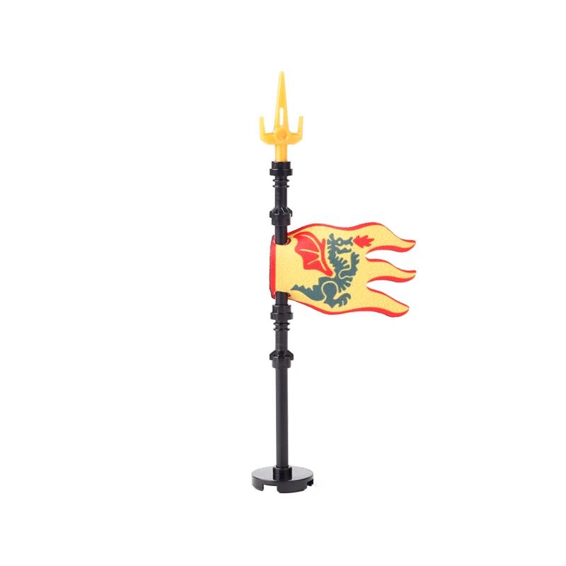 Medieval Army Empire Flag and Flagpole Set - Knight Building Blocks with Cloak and Weapon Bricks