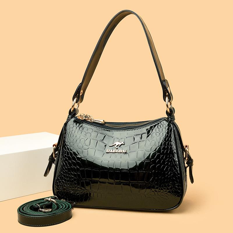 Korean Style Women's Crocodile Pattern Shell Crossbody Bag - 2025 Bright Leather Fashion