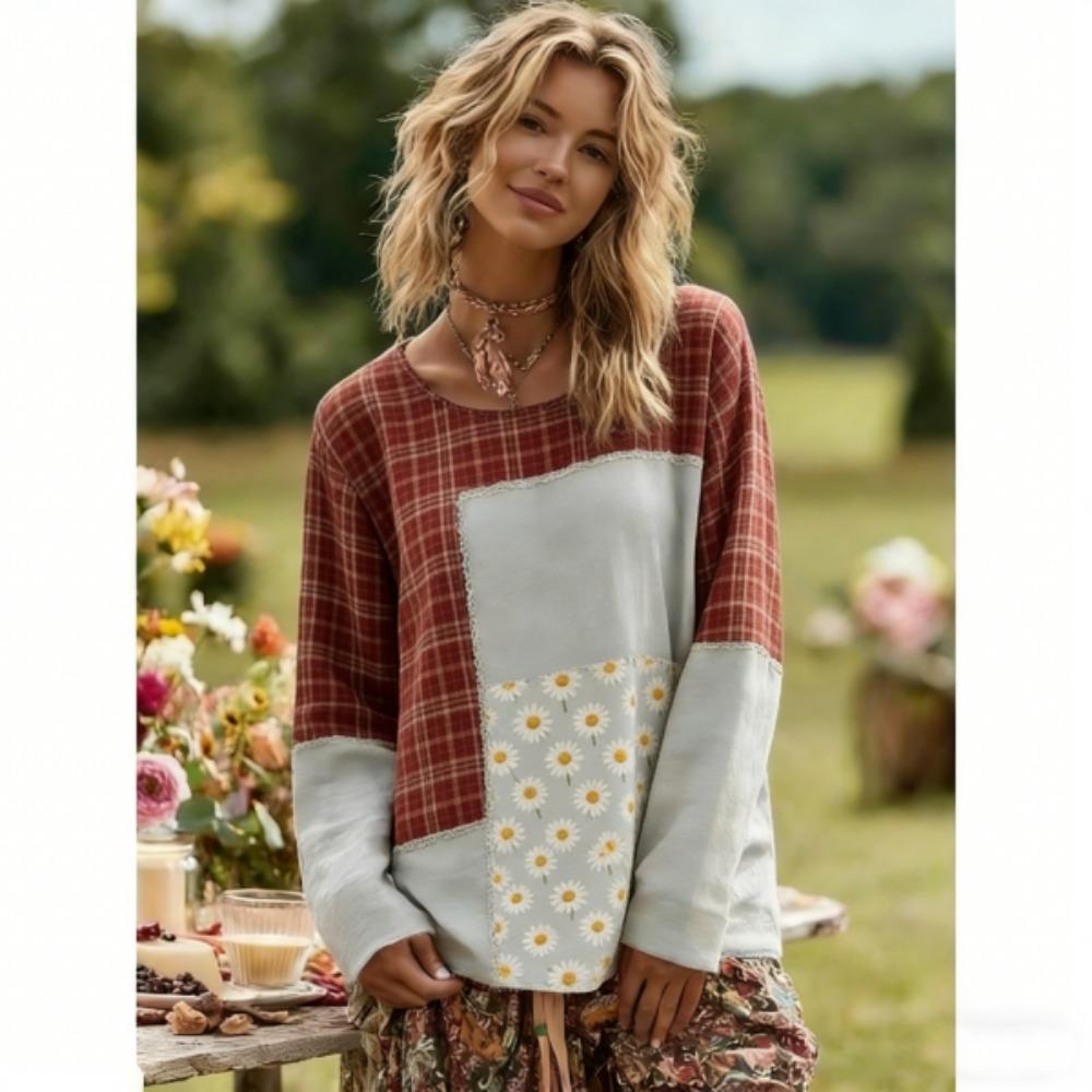 Spring Europe America Women's T-shirt Fashion Floral Print Pullover Comfortable Women Long Sleeve T-shirt Outdoor Casual Tees Top