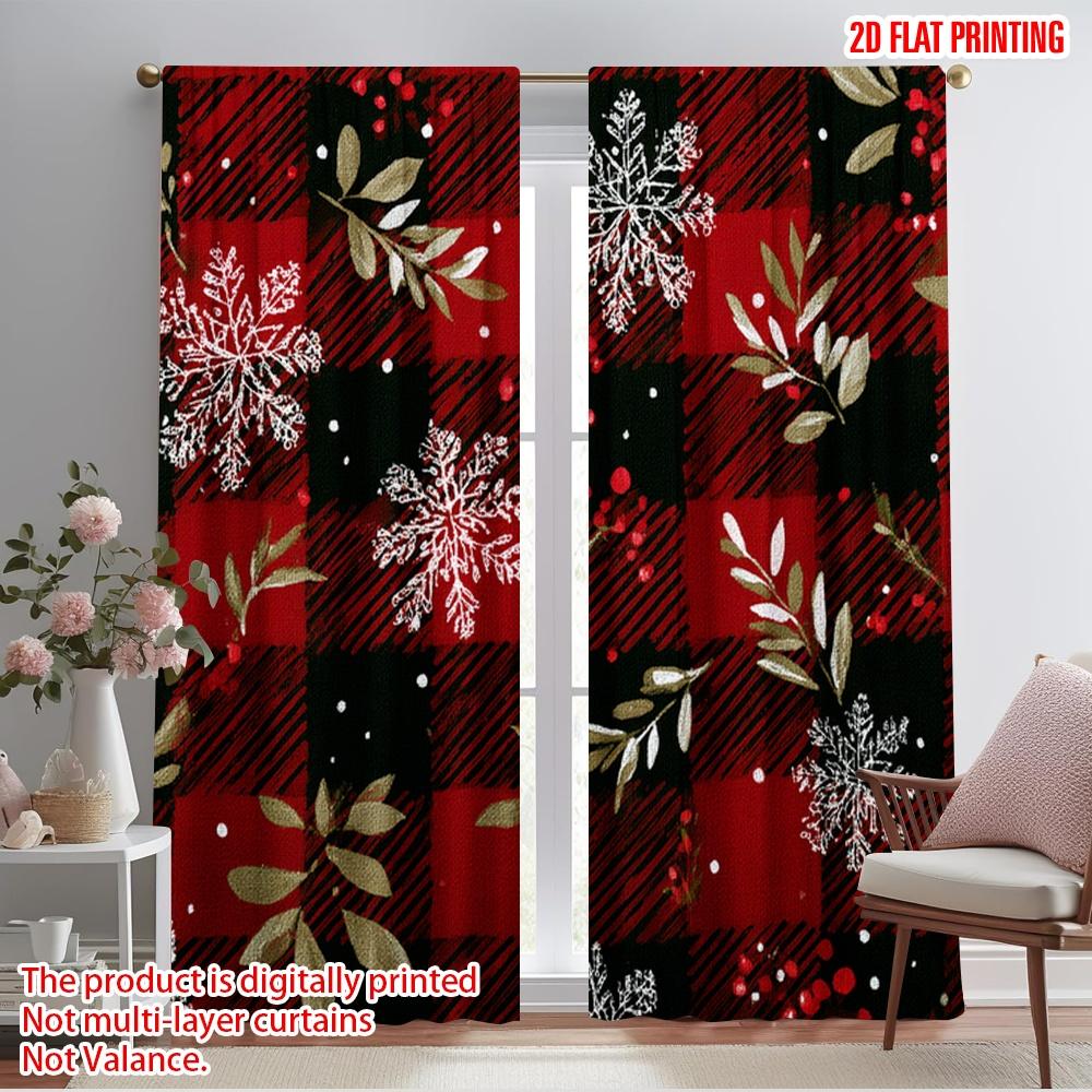 

2pcs,2D plane printing Curtain Popular Christmas snowflakes Durable 100% Polyester Fabric (without rod) Art Deco Festive for 52.50×116.00 CM 2pcs
