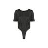 Mixed Color Effect Round Neck Short Sleeve Bodysuit Women Bodysuit Smoke-Black 103440A1U9-Z99