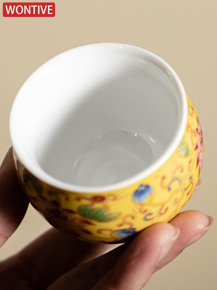 Japanese Ceramic Teacups Chinese Kungfu Tea Cup Retro Personal Teaware Enamel Lotus Cups Household Drinkware Supplied