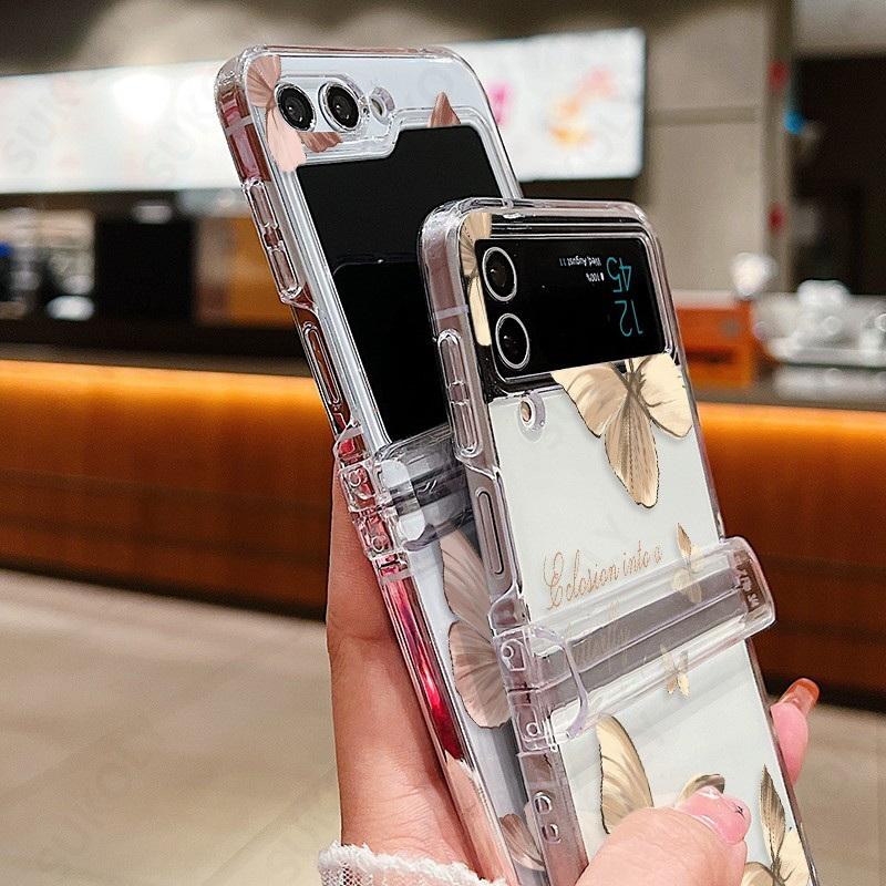 For Samsung Galaxy Z Flip5 Flip6 Butterfly Pattern Clear Folding Phone Case Transparent Hard PC Cover For Samsung Z Flip 6 5 4 3