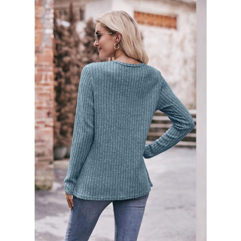 YYFS Damenmode, lässig, Frühling, Herbst, einfarbig, bedruckt, langärmelig, O-Ausschnitt, Blusen und Hemden