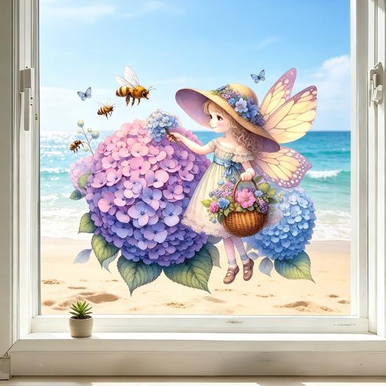 Elf Wall Sticker Reusable Elf Hydrangea Wall Decals Electrostatic Adhesion Wall Stickers Glue-Free Waterproof Moisture-Proof Clings for Bedroom Living