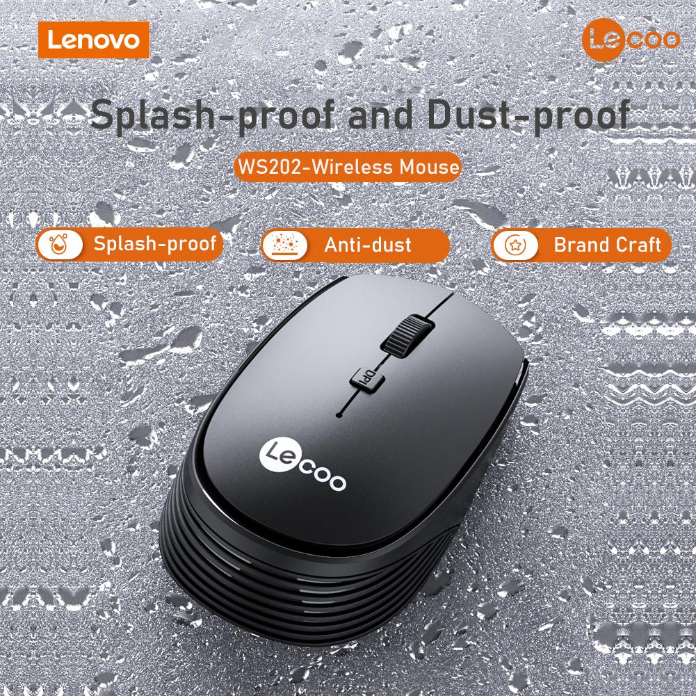 Lenovo Lecoo WS202 2,4 GHz Kabellose Maus, Büromaus, 4 Tasten, Stummschaltung, ergonomisches Design mit 3 einstellbaren DPI für PC, Laptop, Schwarz