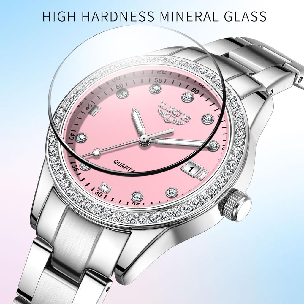 LIGE Luxury Women Watches Stainless Steel Waterproof Calendar Creative Ladies Watch Fashion Elegant Luminous Quartz Wristwatch